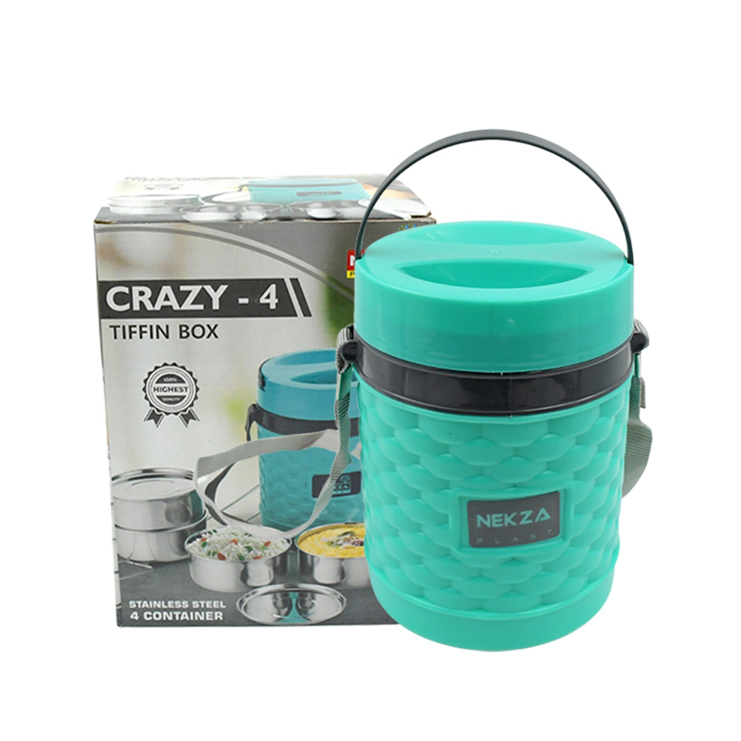 Double Wall Insulated Stainless Steel Tiffin 4 Compartment Lunch Box With Handle Stackable Stainless Steel Lunch Box Bpa Free Leakproofdabba For Office Home Shool Hot Outer Plastic Tiffin Box Set (1 Pc 4 Compartment)