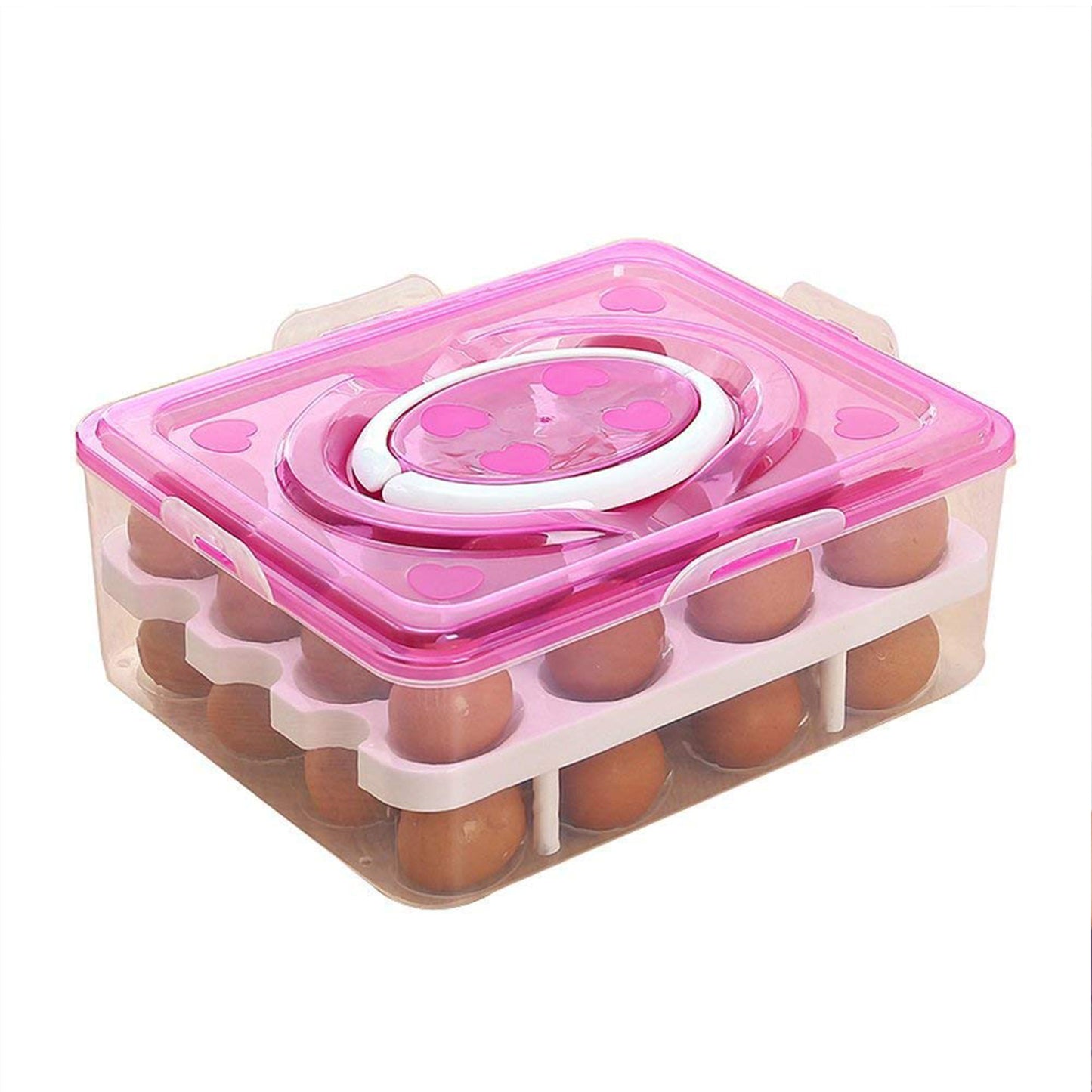 2 Layer 32 Grid Egg Tray With Lid Egg Carrier Holder For Refrigerator Camping Food Storage Container With Handle (1 Pc )