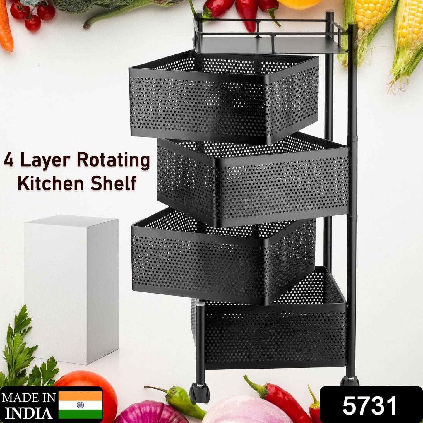 Metal High Qaulity Kitchen Trolley Kitchen Organizer Items And Kitchen Accessories Items For Kitchen Rack Square Design For Fruits Vegetable Onion Storage Kitchen Trolley With Wheels (4 Layer 3 Layer)
