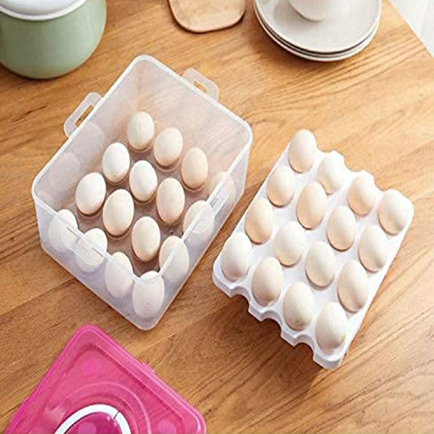 2 Layer 32 Grid Egg Tray With Lid Egg Carrier Holder For Refrigerator Camping Food Storage Container With Handle (1 Pc )