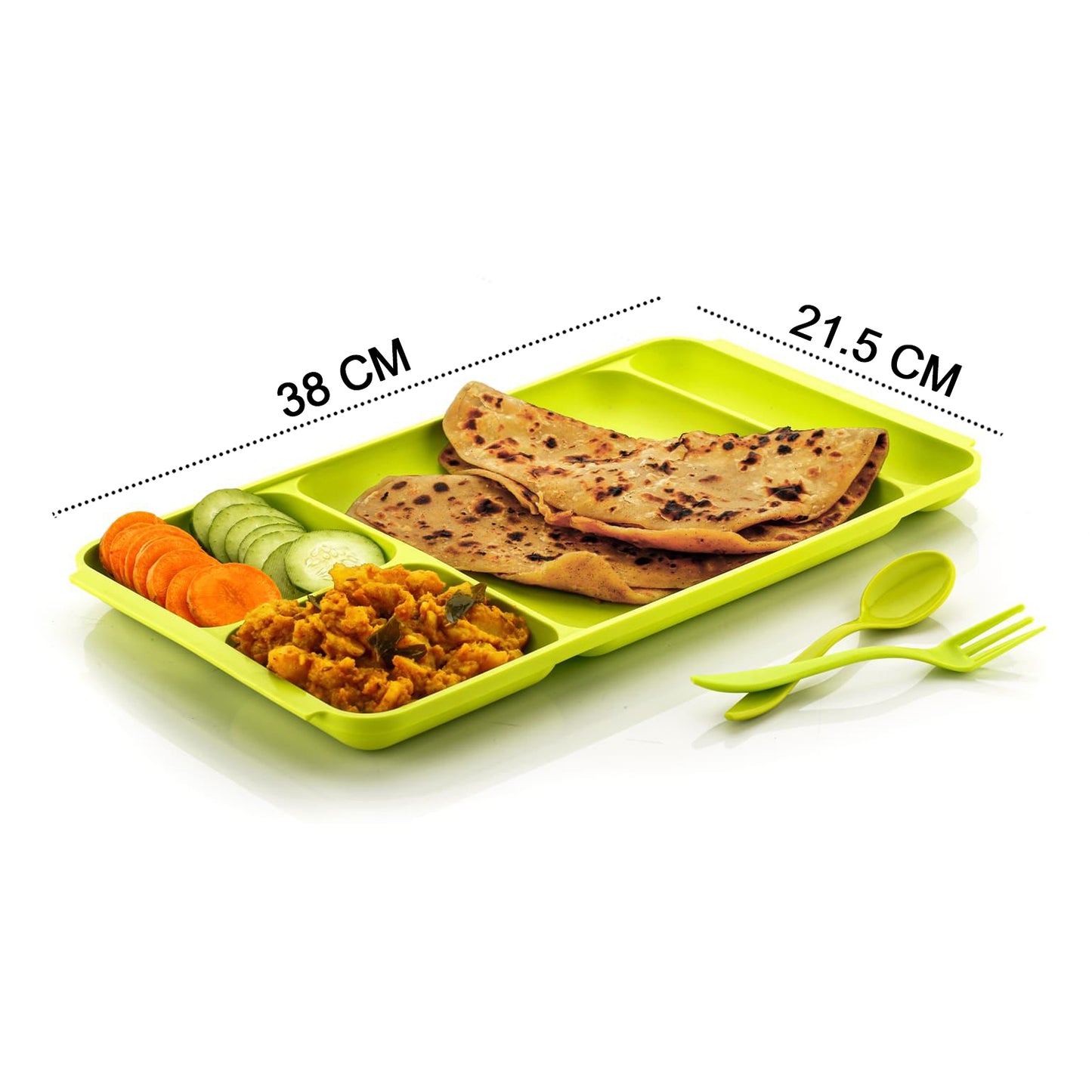 Four compartment Dish With Spoon And Fork(1 Dish Set With 1spoon And 1fork) Dinner Plate Plastic Compartment Plate Pav Bhaji Plate 4-compartments Divided Plastic Food Plate.
