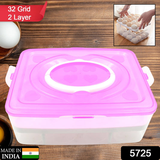 2 Layer 32 Grid Egg Tray With Lid Egg Carrier Holder For Refrigerator Camping Food Storage Container With Handle (1 Pc )