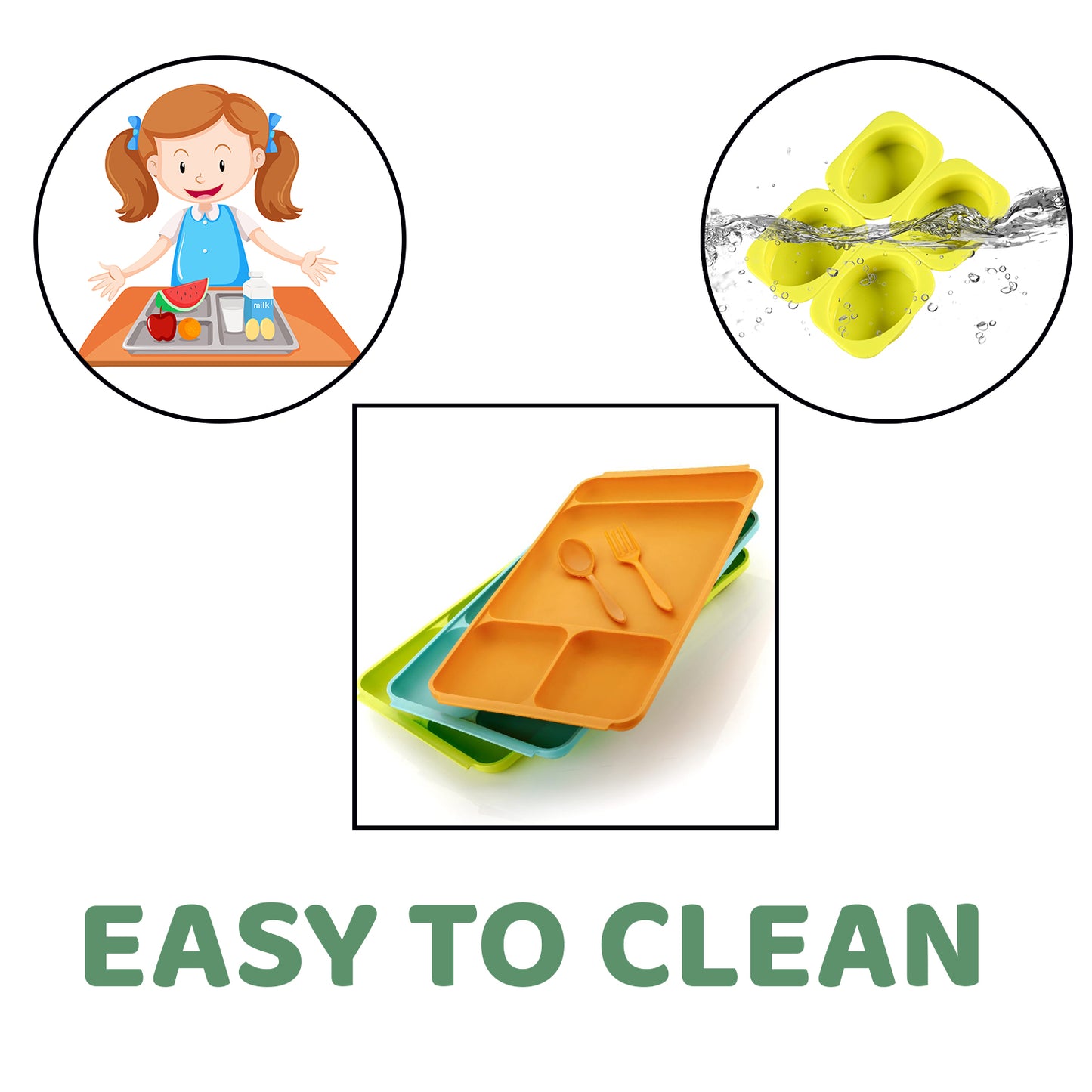 Four compartment Dish With Spoon And Fork(1 Dish Set With 1spoon And 1fork) Dinner Plate Plastic Compartment Plate Pav Bhaji Plate 4-compartments Divided Plastic Food Plate.